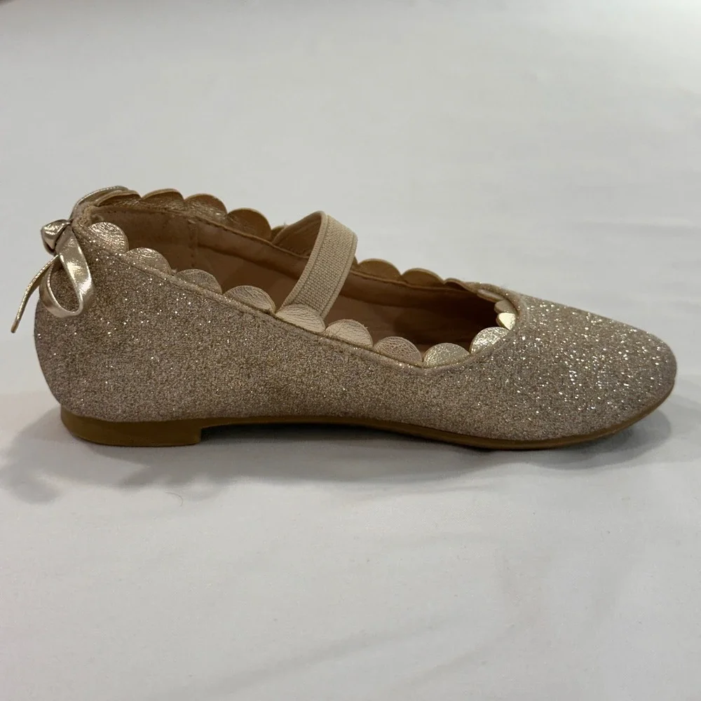 Laura Ashley Glitter‎ Scalloped Ballet Flats Kids Size 6 Gold Bow | Princesscore